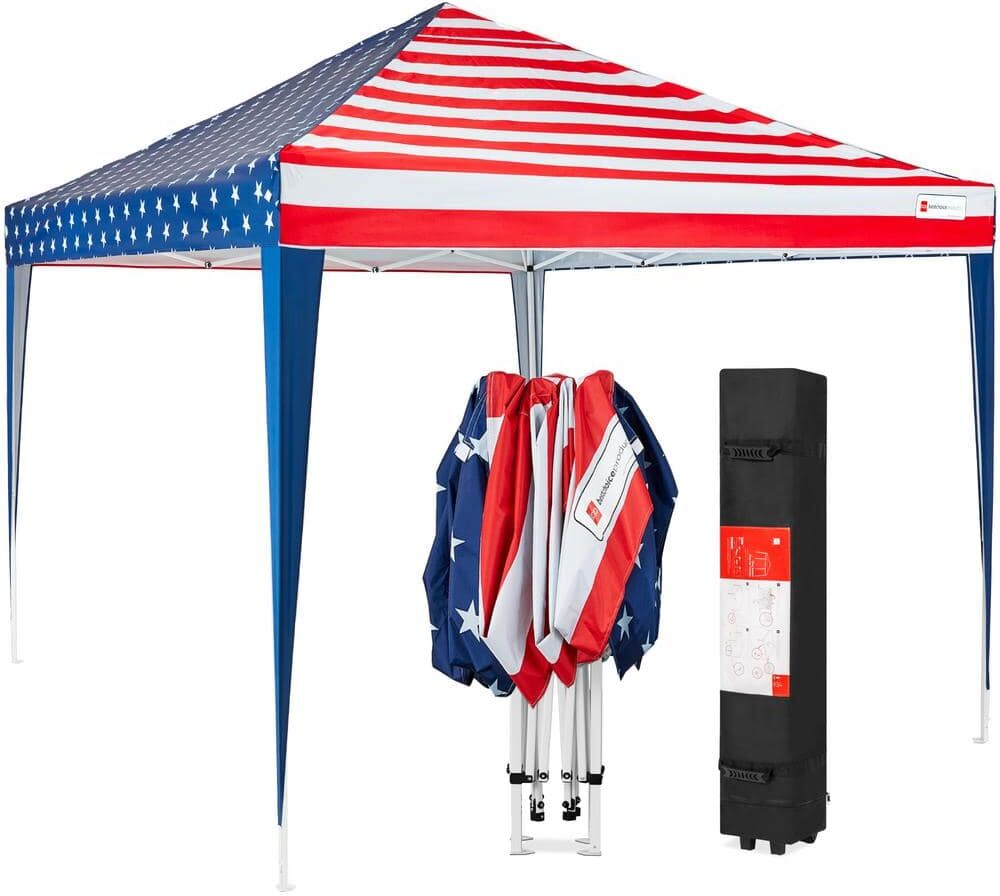 Best Choice Products 10 ft. x 10 ft. American Flag Portable Adjustable Instant Pop Up Canopy w/Carrying Bag