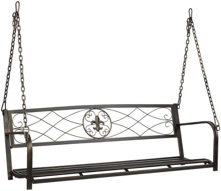 VINGLI 52 in. 2-Person Antique Bronze Metal Porch Swing With Adjustable Safety Chains