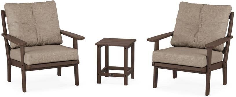 Trex Outdoor Furniture Cape Cod Vintage Lantern 3-Piece Plastic Patio Conversation Set in Spiced Burlap Cushions