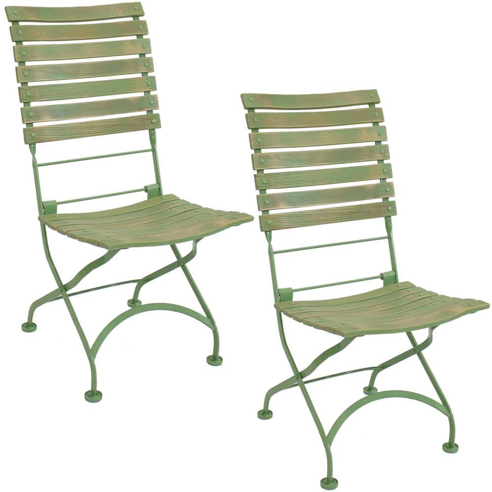 Sunnydaze Decor Cafe Couleur Folding Chestnut Green Wooden Outdoor Folding Dining Chair (Set of 2)