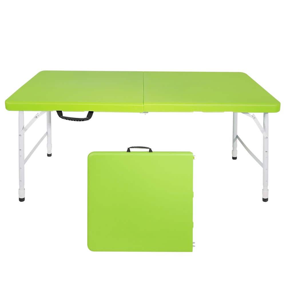 Sudzendf 49.21 in Foldable Green Rectangle Steel Picnic Table, Indoor & Outdoor Portable Folding Table