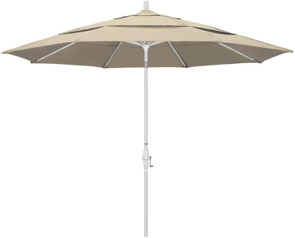 California Umbrella 11 ft. White Aluminum Pole Market Aluminum Ribs Crank Lift Outdoor Patio Umbrella in Antique Beige Sunbrella