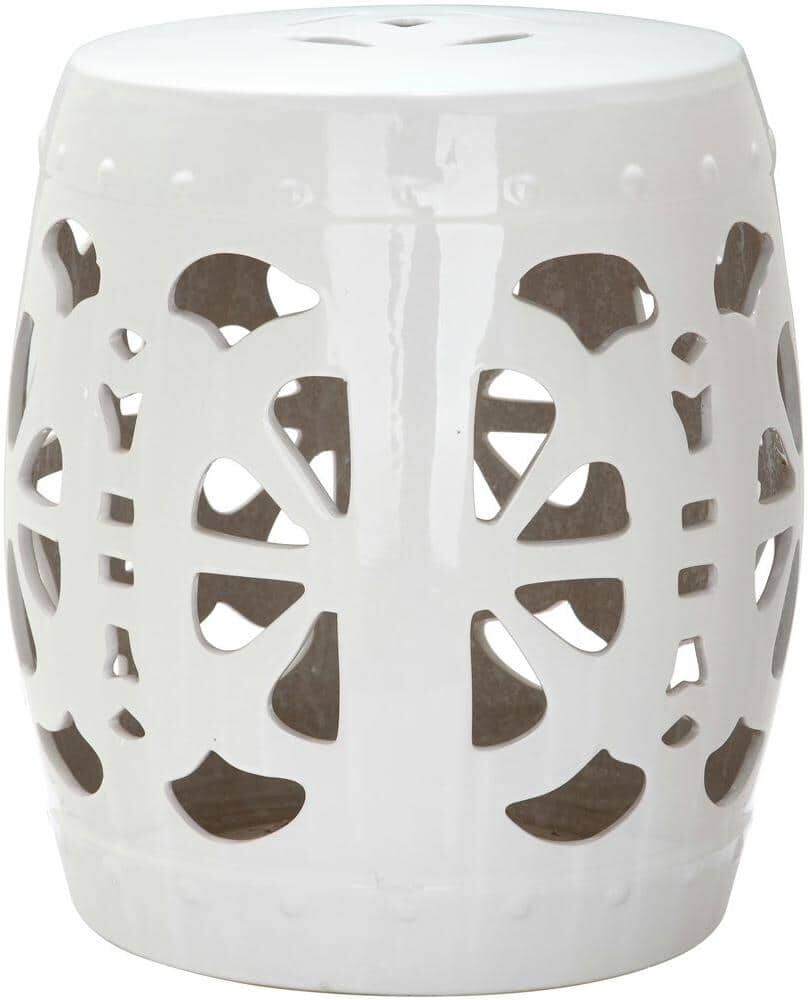 SAFAVIEH Stencil Blossom Antique White Ceramic Garden Stool