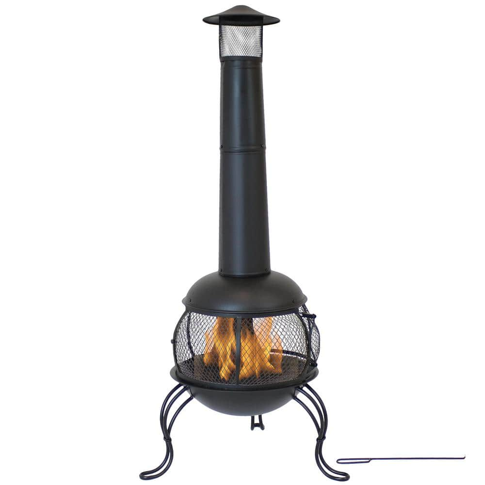 Sunnydaze Decor 66 in. Steel Wood-Burning Outdoor Chiminea with Rain Cap in Black