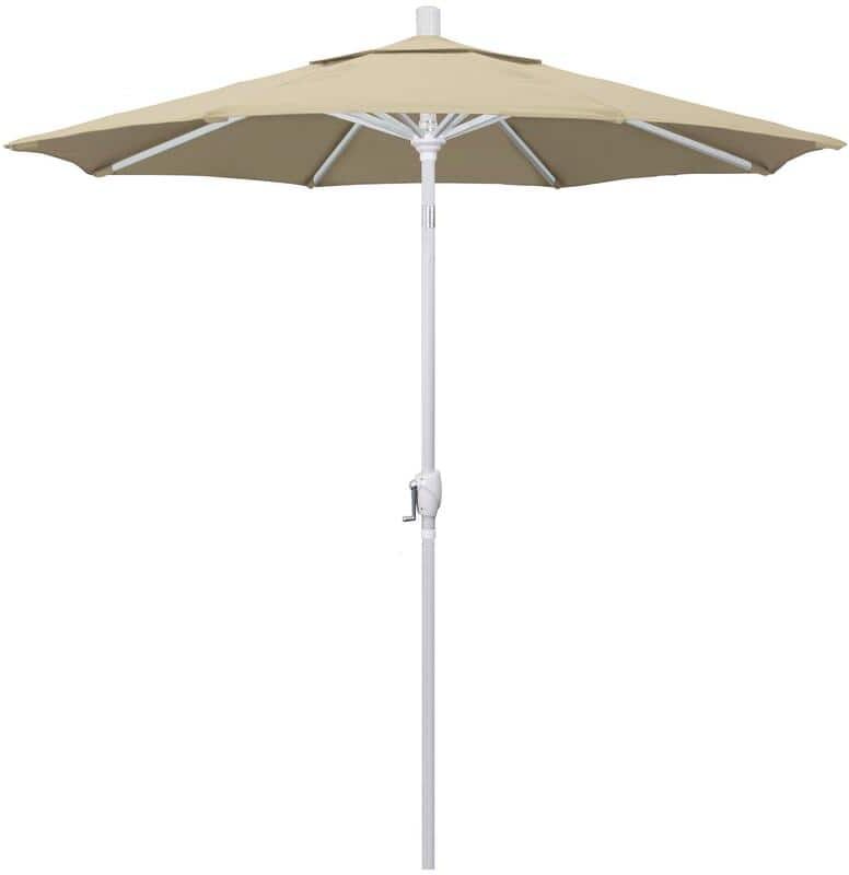 California Umbrella 7.5 ft. White Aluminum Pole Market Aluminum Ribs Push Tilt Crank Lift Patio Umbrella in Antique Beige Sunbrella