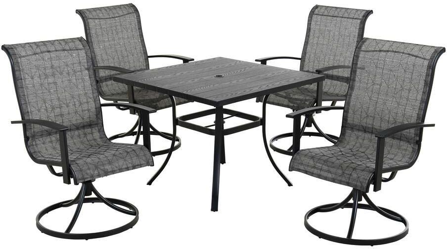 Clihome 5-Piece Gray Iron Removable Teslin Swivel Chair and Table Outdoor Dining Set