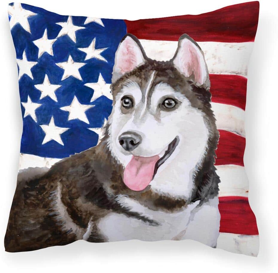 Caroline's Treasures 14 in. x 14 in. Multi-Color Lumbar Outdoor Throw Pillow Siberian Husky #2 Patriotic