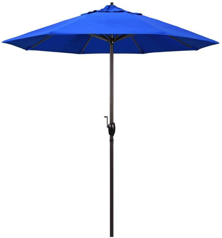 California Umbrella 7.5 ft. Bronze Aluminum Market Auto-Tilt Crank Lift Patio Umbrella in Pacific Blue Sunbrella