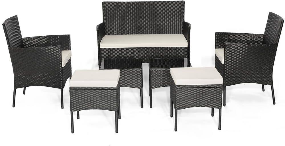 Costway 7-Pieces Patio Rattan Sofa Furniture Set Table Ottoman Metal Cushioned Outdoor Pool in White