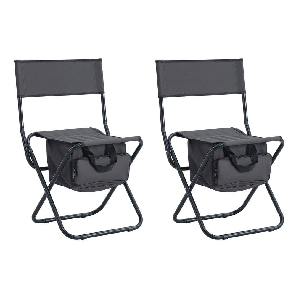 Zeus & Ruta 3-Piece Outdoor Camping and Gray Oxford Cloth Folding Chairs with Black Aluminum Folding Square Table