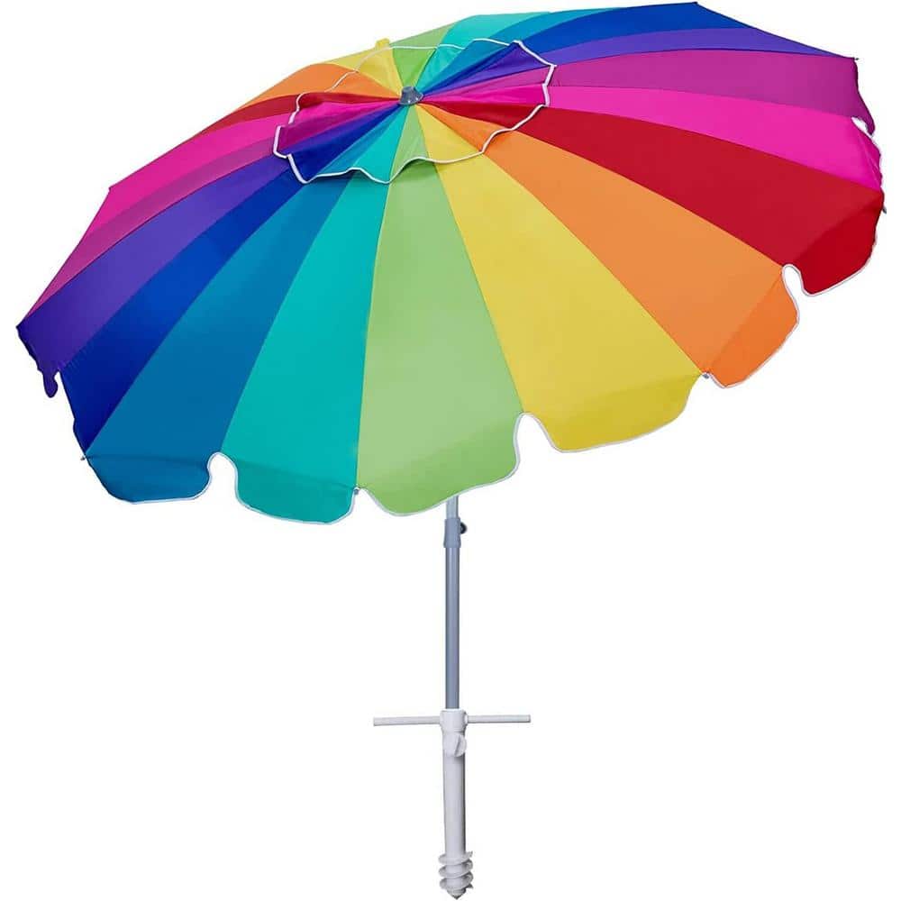 Dyiom 7.5 ft. Heavy-Duty High Wind Beach Umbrella with sand anchor and Tilt Sun Shelter in (Rainbow)