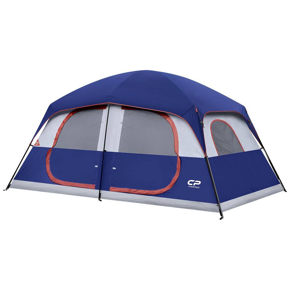 Zeus & Ruta 9 ft. x 14 ft. 9-Person 2-Room Blue Camping Cabin Tent with 6-Mesh Windows, Double Layer, Divided Curtain and Carry Bag