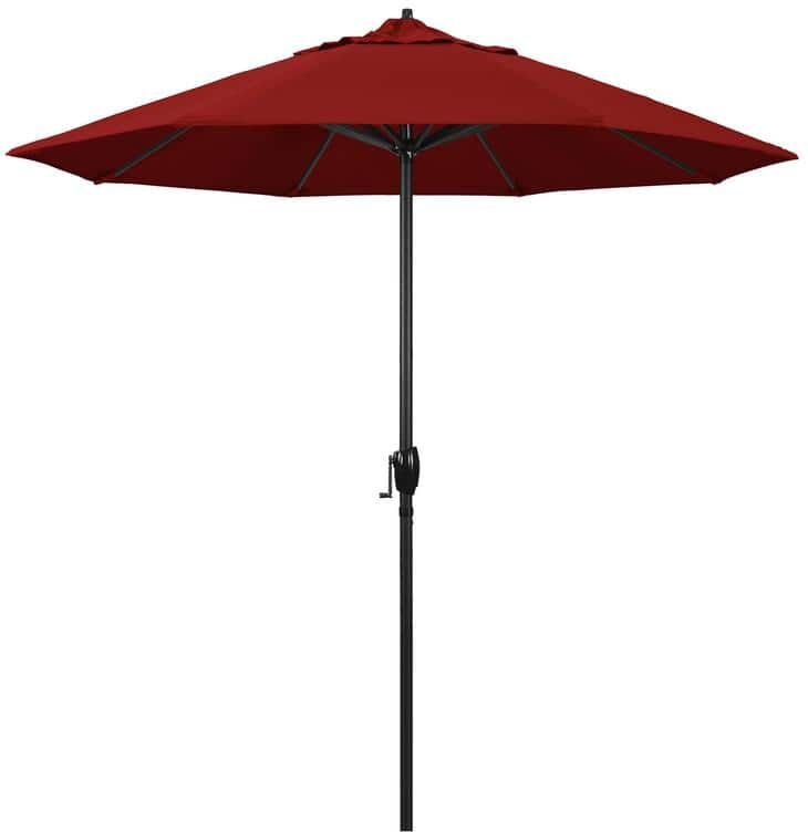 California Umbrella 7.5 ft. Black Aluminum Market Patio Umbrella Auto Tilt in Jockey Red Sunbrella