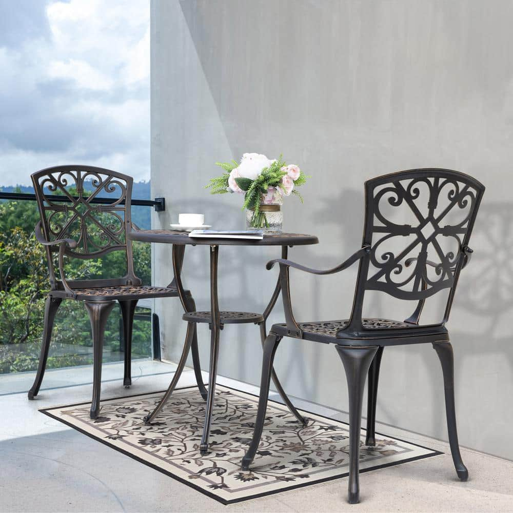 Nuu Garden Antique Bronze 3-Pieces Cast Aluminum Patio Outdoor Bistro Set Rust-Proof Furniture Set