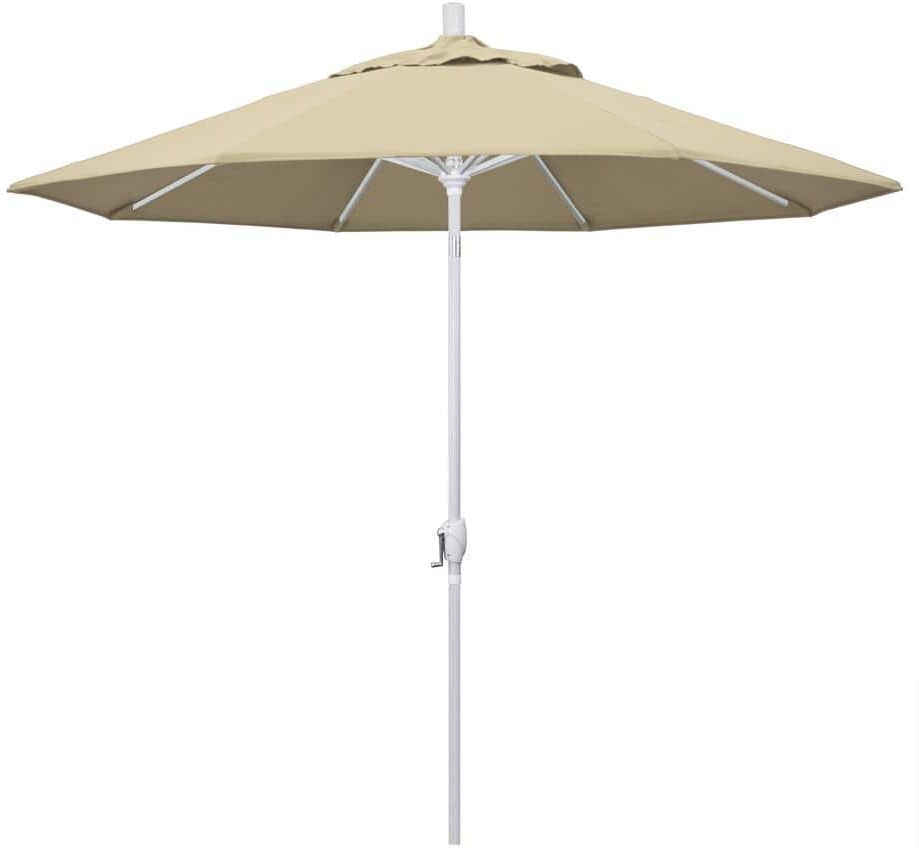 California Umbrella 9 ft. White Aluminum Pole Market Aluminum Ribs Push Tilt Crank Lift Patio Umbrella in Antique Beige Sunbrella