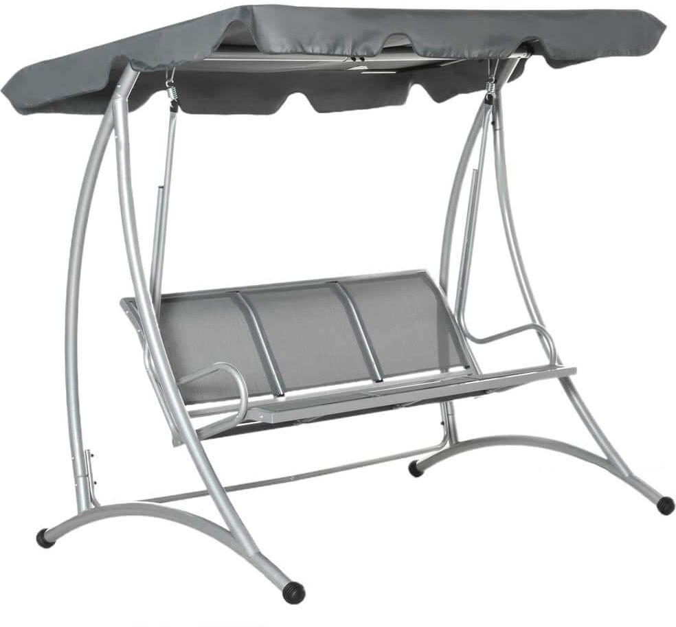 Outsunny 3 Person Grey Metal Patio Swing Seats, Porch Swing with Stand and Adjustable Canopy