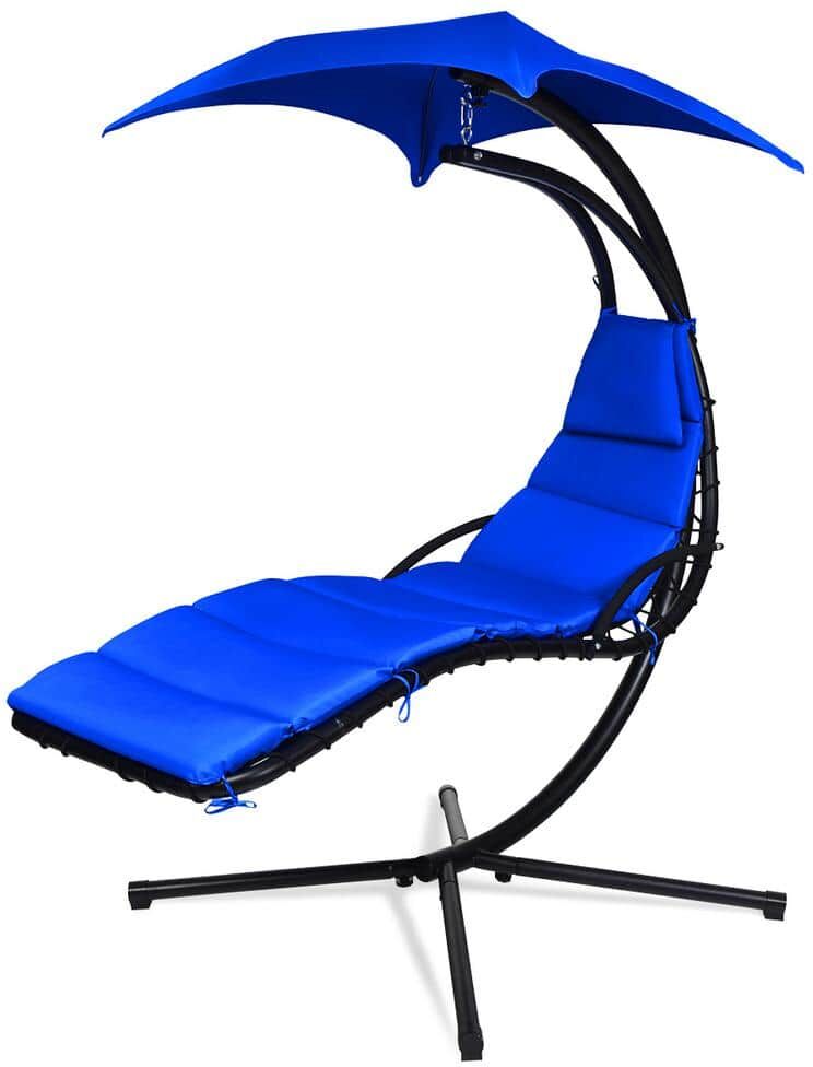 HONEY JOY 6.2 ft. Free Standing Patio Hammock Chair Floating Hanging Chaise Lounge Chair with Canopy Blue