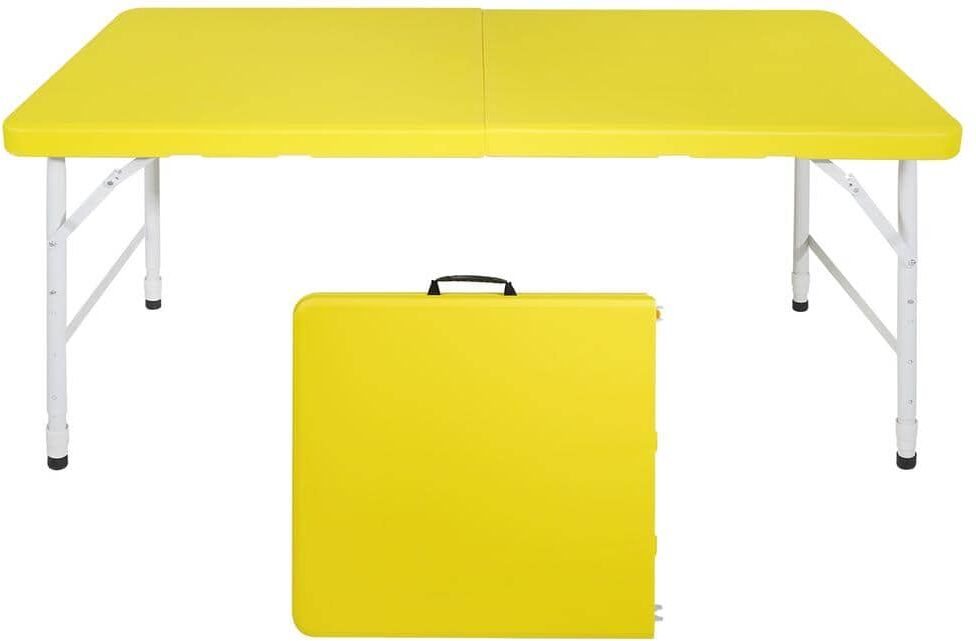 Sudzendf 49.21 in Foldable Yellow Rectangle Steel Picnic Table, Indoor & Outdoor Portable Folding Table