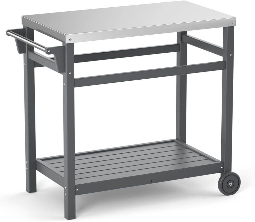 Tatayosi Gray Backyard Outdoor BBQ Cart with Rust-Proof Stainless Steel Countertop