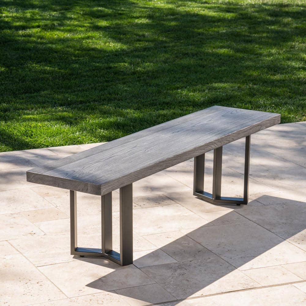 Noble House Verona 66 in. Textured Grey Oak Light Weight Concrete Outdoor Dining Bench