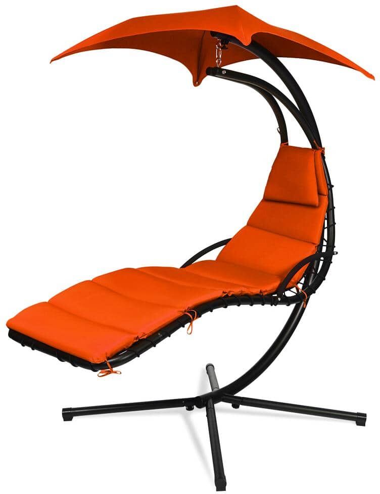 HONEY JOY 6.2 ft. Free Standing Patio Hammock Chair Floating Hanging Chaise Lounge Chair with Canopy Orange