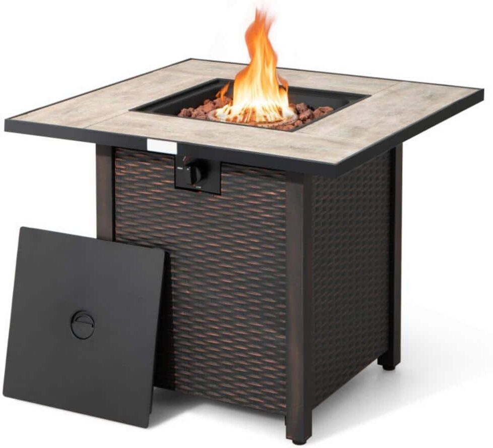 Clihome Black 30 in. Square Outdoor Propane Gas Fire Pit Table with Ceramic Tabletop and Waterproof PVC Cloth Cover