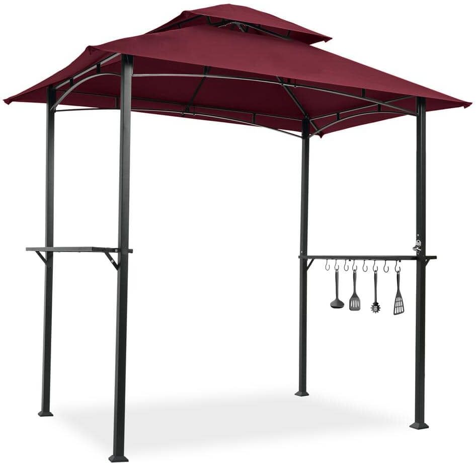 ITOPFOX 8 ft. W x 5 ft. D Burgundy Outdoor Grill Gazebo Shelter Tent, Double Tier Soft Top Canopy and Steel Frame