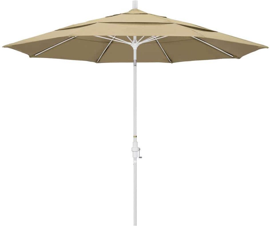 California Umbrella 11 ft. White Aluminum Pole Market Fiberglass Collar Tilt Crank Lift Outdoor Patio Umbrella in Antique Beige Sunbrella