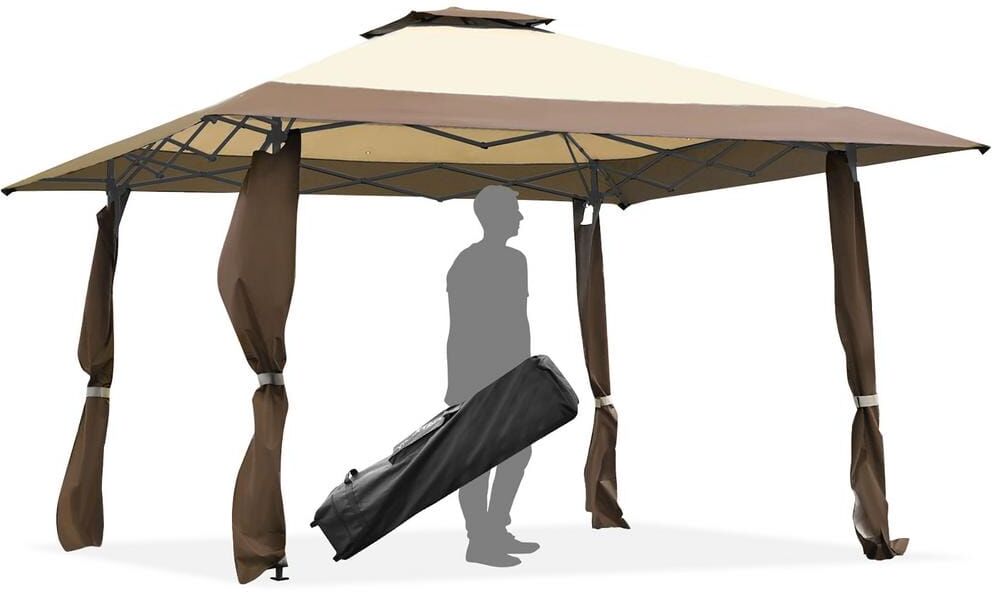 Costway 13 ft. x 13 ft. Brown Gazebo Canopy Shelter Awning Tent Patio Garden Outdoor Companion