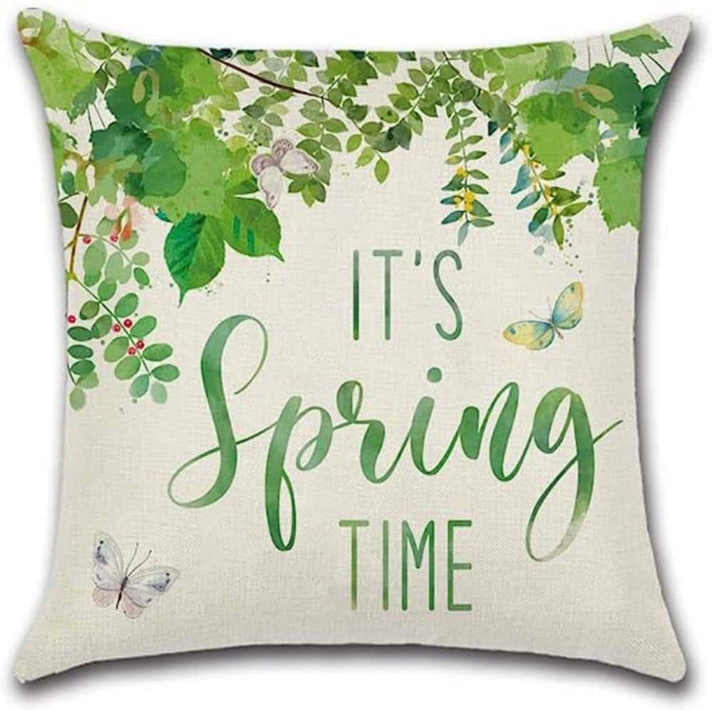 Outdoor Throw Pillow Covers Spring and Green Farm Pattern Decorative Cushion Covers Spring Waterproof Set of 4