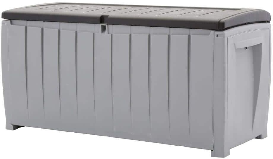 Keter Novel 90 gal. Durable Weatherproof Resin Black and Gray Deck Box Organization and Storage for Outdoor Patio and Lawn