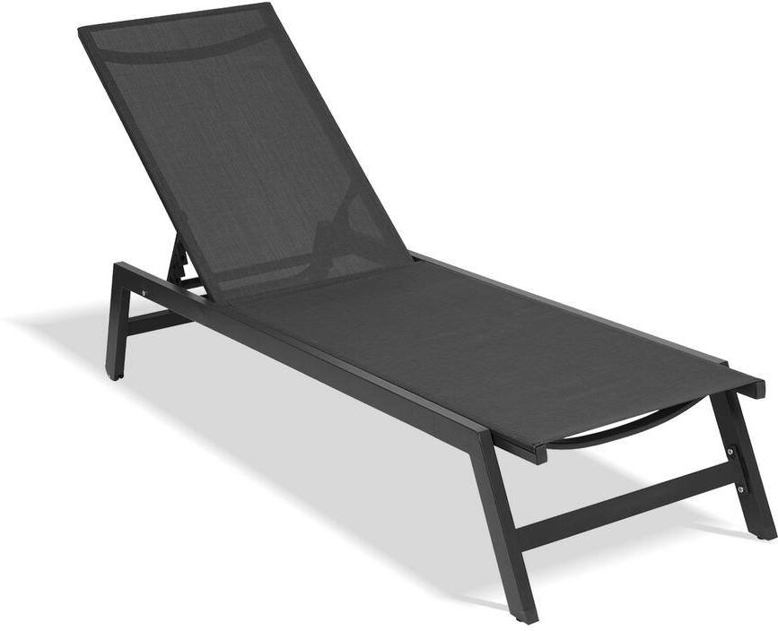 5-Position Adjustable Metal Outdoor Chaise Lounge(Grey Frame/Black Fabric)