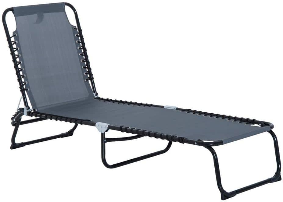 Outsunny Black 3-Position Reclining Steel Sling Beach Chair Outdoor Chaise Lounge Chair in Grey with Comfort Ergonomic Design