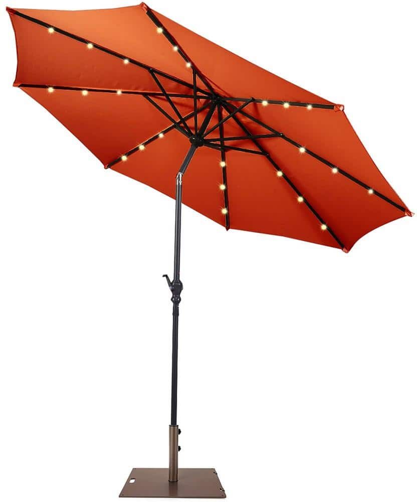 Costway 10 ft. Solar Lights Patio Umbrella Outdoor in Orange with 50 lbs. Movable Umbrella Stand