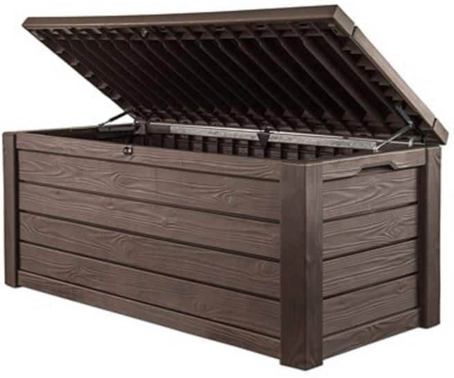 Keter Eastwood 150 Gal. Large Durable Resin Plastic Deck Box Outdoor Storage For Patio Lawn and Garden, Brown