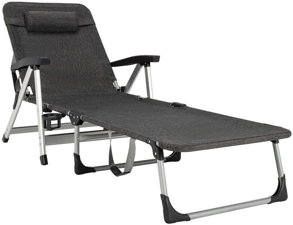 ANGELES HOME Beach Folding Outdoor Lounge Chair With 7 Adjustable Positions in Gray (Set of 1)