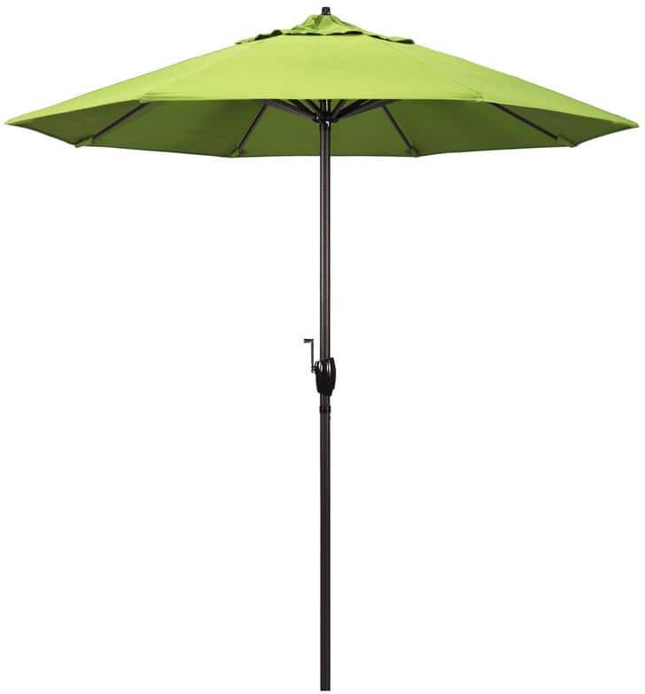 California Umbrella 7.5 ft. Bronze Aluminum Market Auto-Tilt Crank Lift Patio Umbrella in Parrot Sunbrella