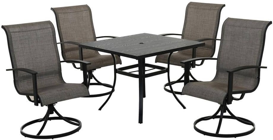 Clihome 5-Piece Gray Iron Removable Teslin Swivel Chair and Table Outdoor Dining Set