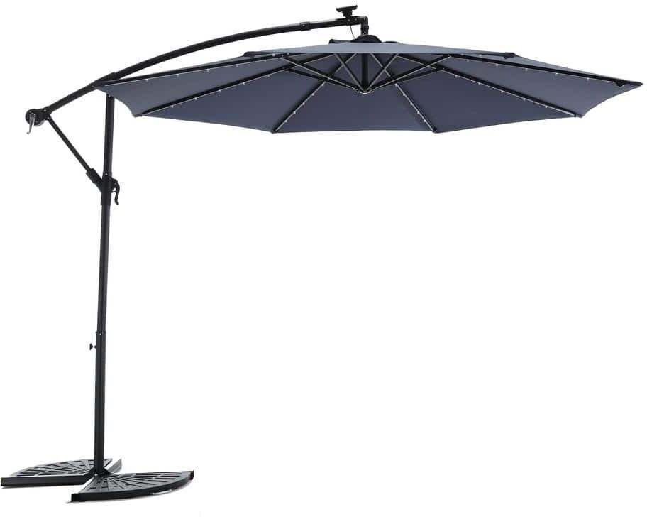 Zeus & Ruta 10 ft. LED Cantilever Umbrella in Navy Blue with Crank and 40 LED Lights for Garden Outside Deck Swimming Pool