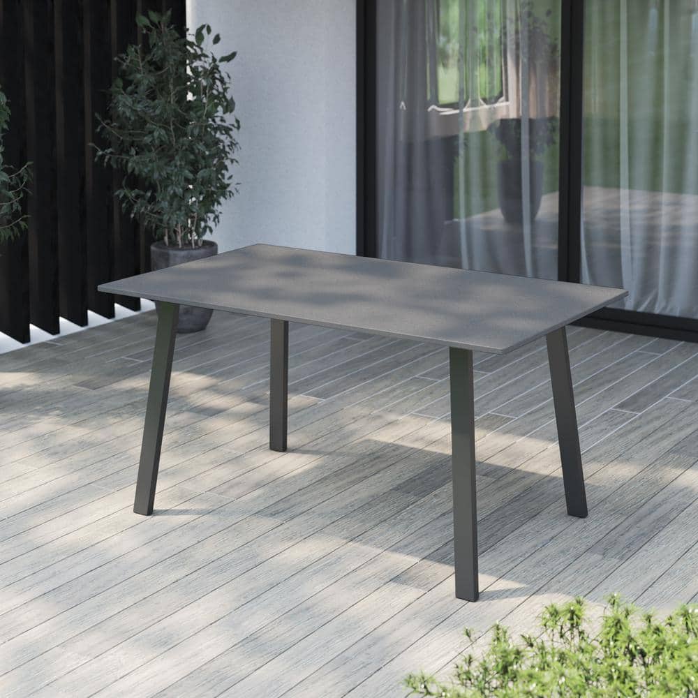 TK CLASSICS 60 in. Gray Concrete Outdoor Dining Table with Steel Legs