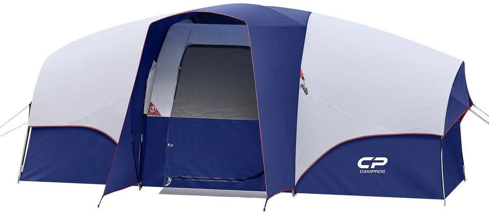 14 ft. x 9 ft. Blue with Porch Weather Resistant Family 8-Person Double Layer Portable Tent with 5 Large Mesh Windows