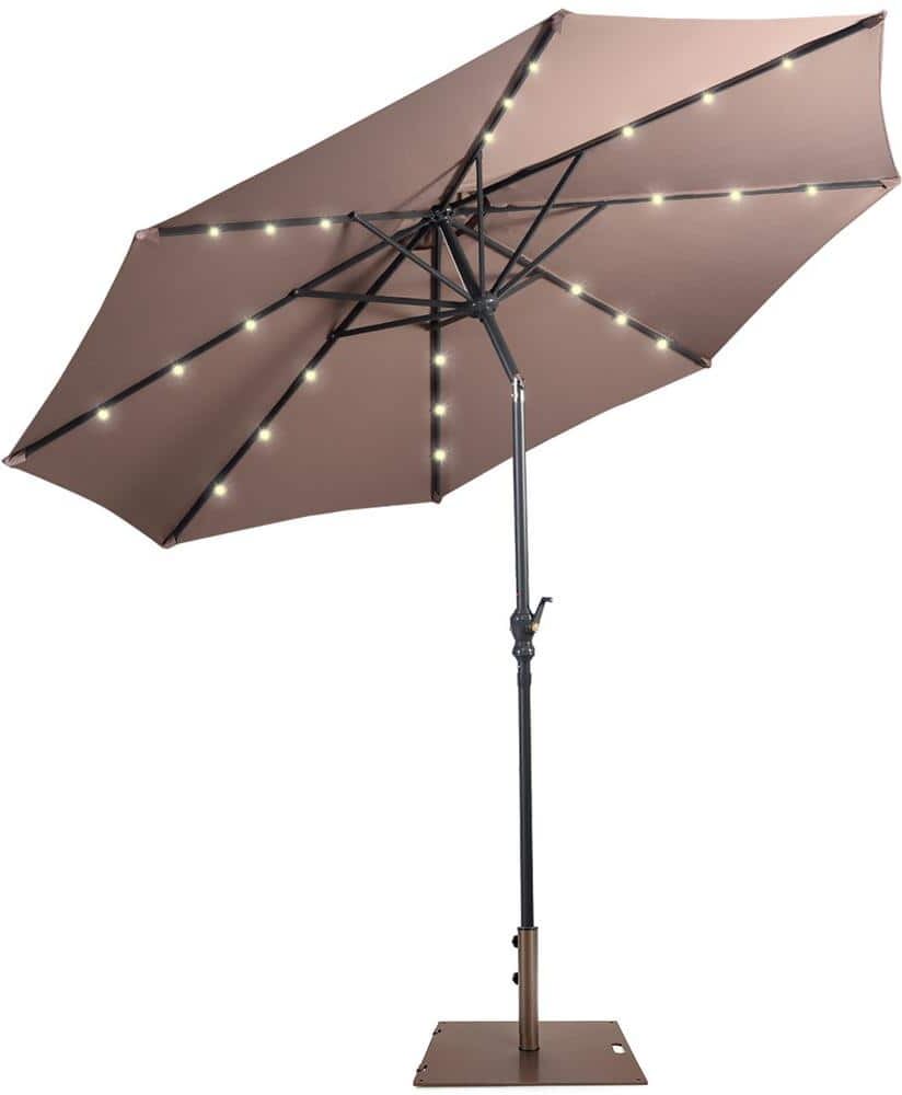 Costway 10 ft. Solar Lights Patio Umbrella Outdoor in Tan with 50 lbs. Movable Umbrella Stand