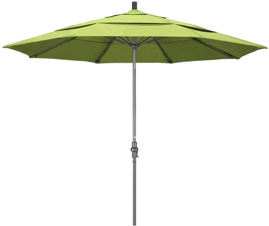 California Umbrella 11 ft. Hammertone Grey Aluminum Market Patio Umbrella with Collar Tilt Crank Lift in Parrot Sunbrella