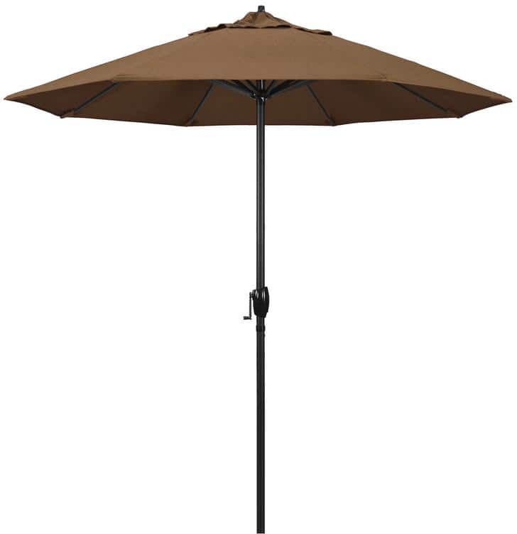 California Umbrella 7.5 ft. Black Aluminum Market Patio Umbrella Auto Tilt in Teak Sunbrella