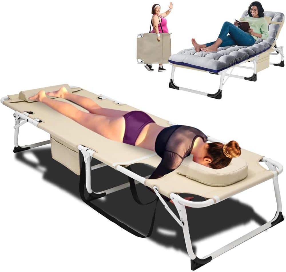 BOZTIY Face Down Tanning Chair with Face Arm Hole, 5-Position Adjustable, Folding Sleeping Bed Cot for Pool Beach Sunbathing