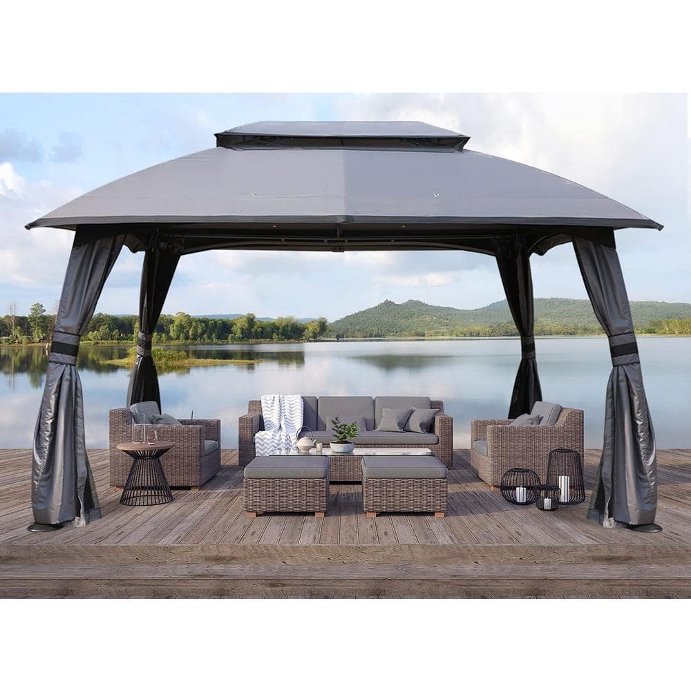 ABCCANOPY 10 ft. x 13 ft. Gray Patio Gazebo Double Vented Roof with Mosquito Netting