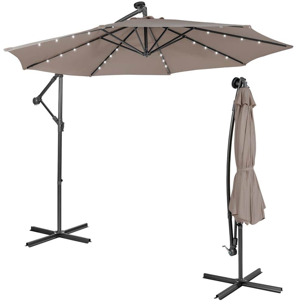 ANGELES HOME 10 ft. Steel Cantilever Solar Patio Umbrella with Tilting System in Coffee