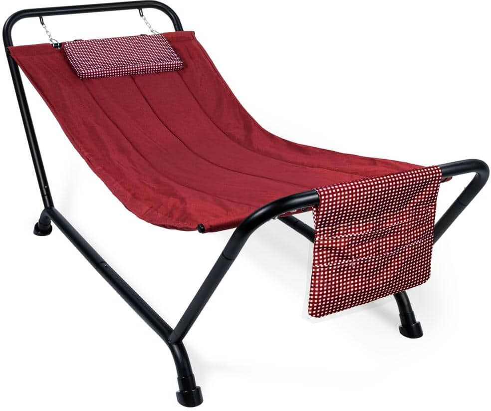 Best Choice Products 7.3 ft. Outdoor Patio Hammock Bed with Stand, Pillow, Storage Pockets, 500 lbs. Weight Capacity in Red