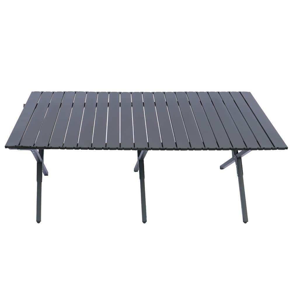 Sudzendf 45.66 in. Black Rectangle Steel Picnic Table Seats 4-6 People with Carry Bag