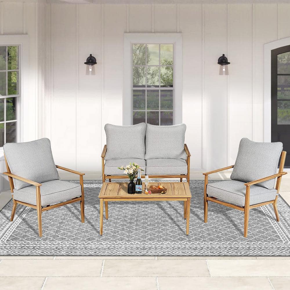 Suncrown 4-Piece Metal Patio Conversation Set with Grey Cushions